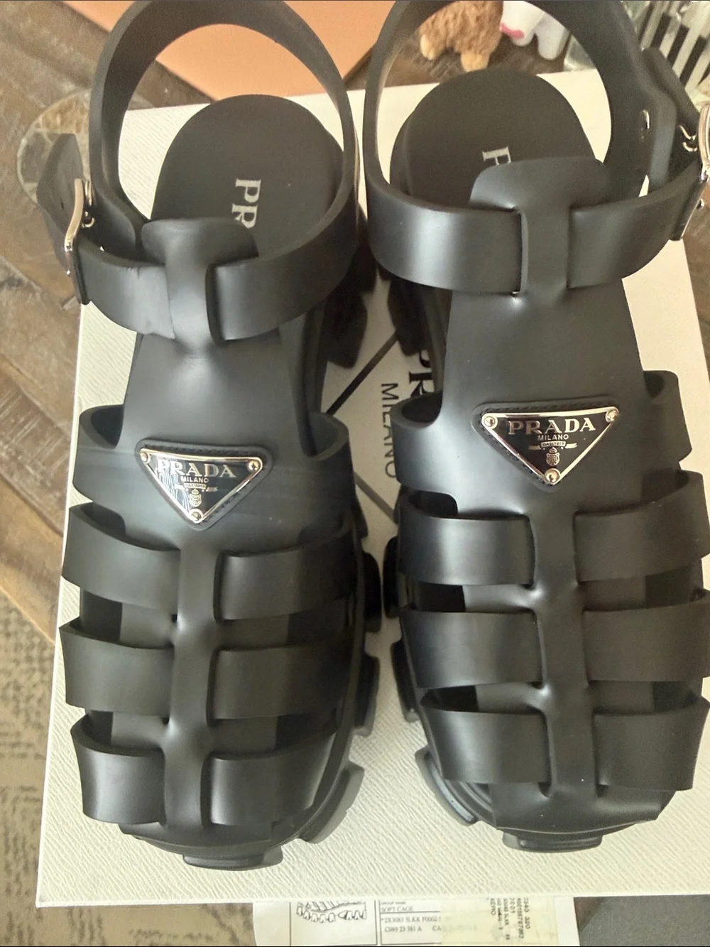Prada Black Chunky Rubber Fisherman Sandals